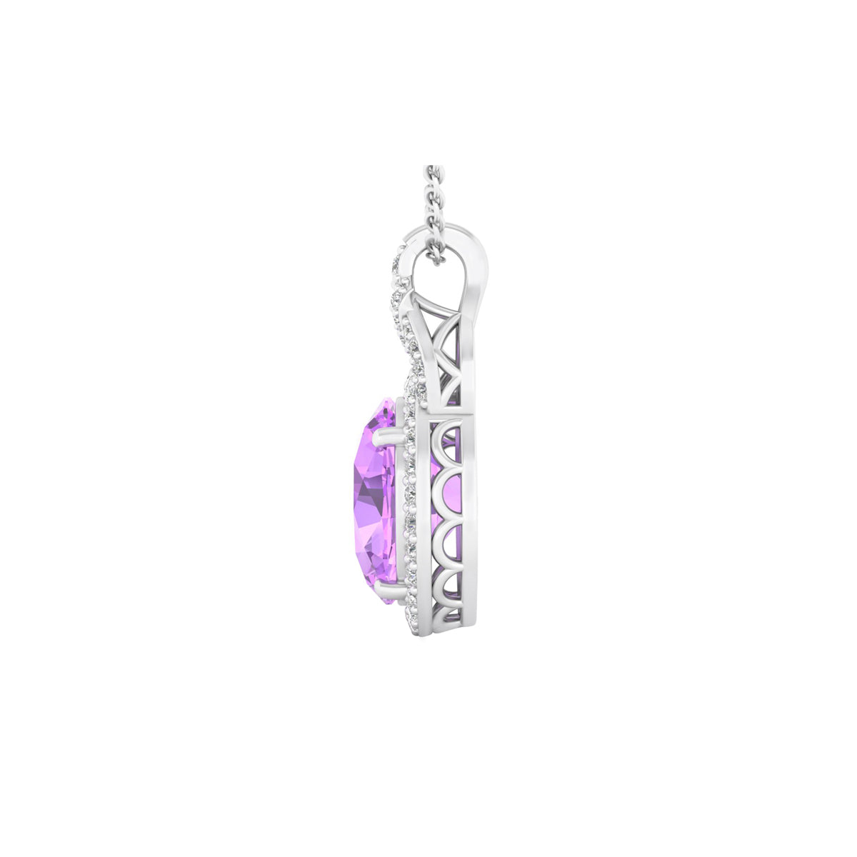 Pink Amethyst Pendant with White Diamond in 18Kt White Gold 3.49cts