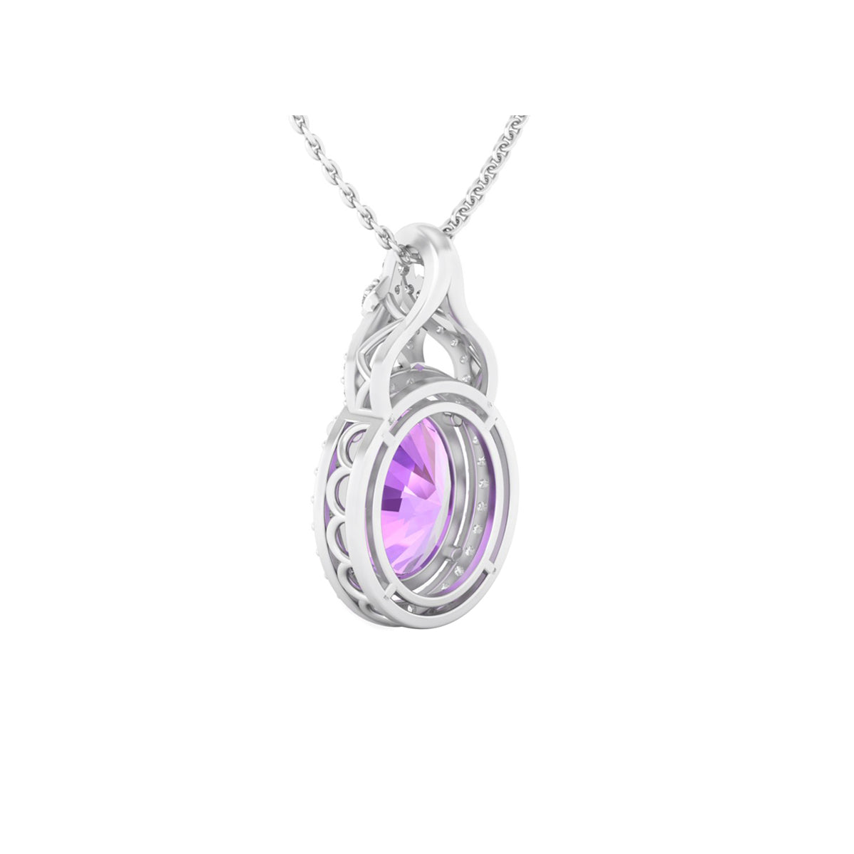 Pink Amethyst Pendant with White Diamond in 18Kt White Gold 3.49cts