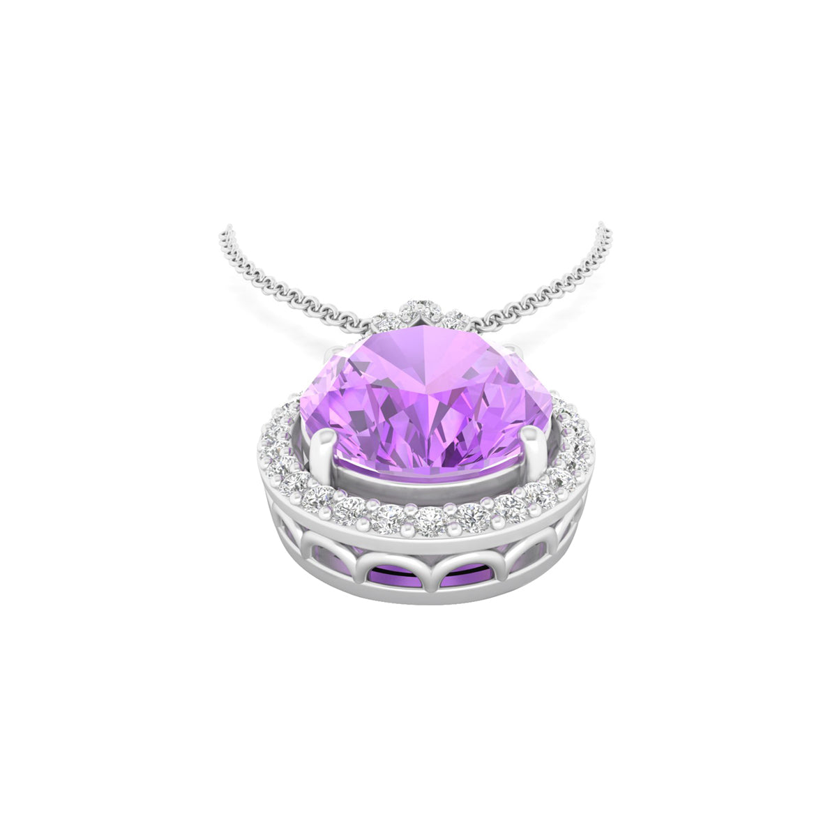 Pink Amethyst Pendant with White Diamond in 18Kt White Gold 3.49cts