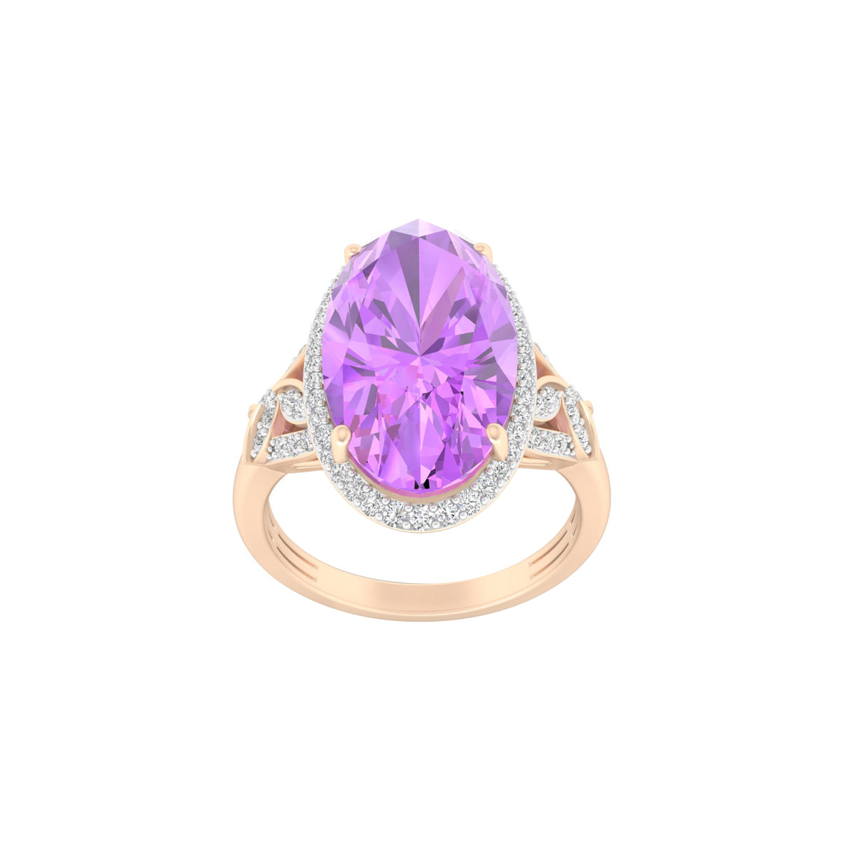 Pink Amethyst Ring with White Diamond in 18Kt Gold 6.90cts