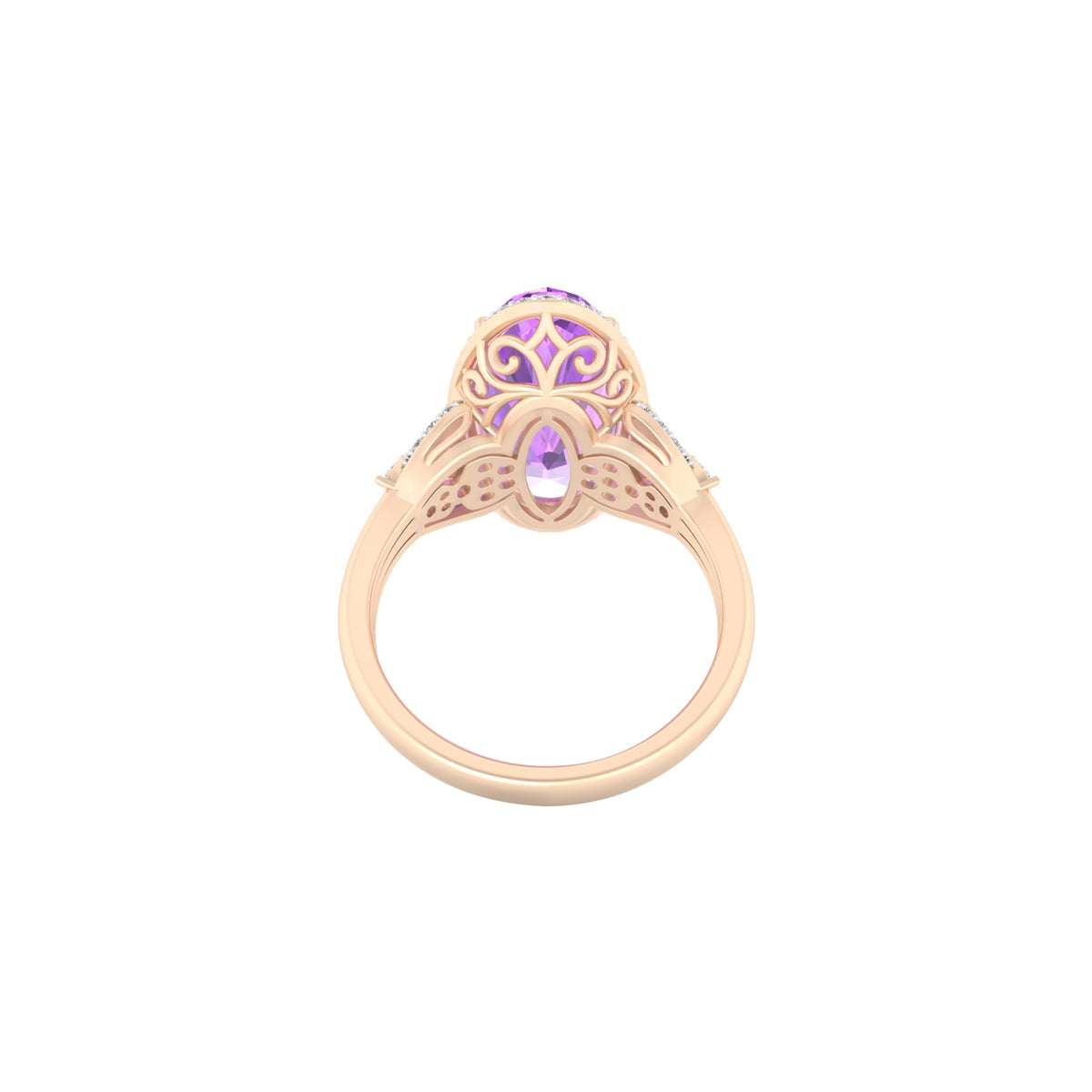 Pink Amethyst Ring with White Diamond in 18Kt Gold 6.90cts