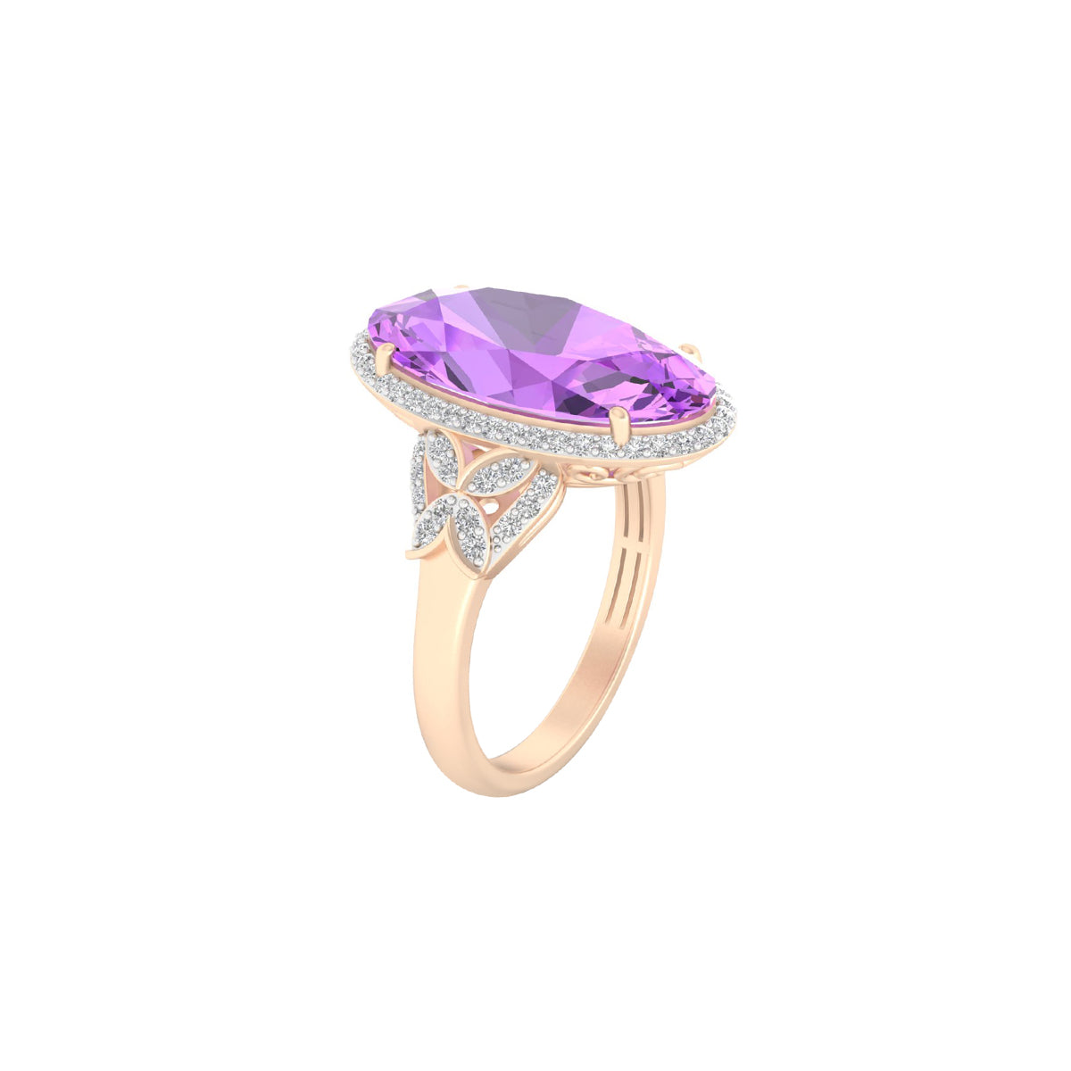 Pink Amethyst Ring with White Diamond in 18Kt Gold 6.90cts