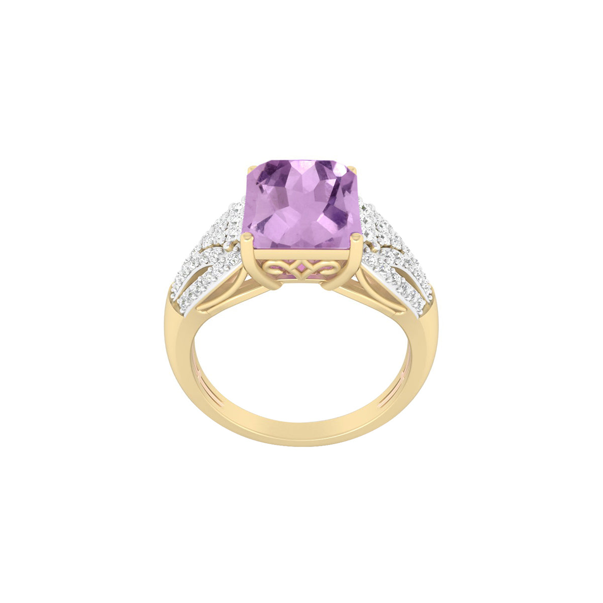 Pink Amethyst Ring with White Diamond in 18Kt Gold 3.92cts