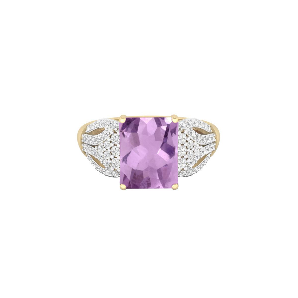 Pink Amethyst Ring with White Diamond in 18Kt Gold 3.92cts
