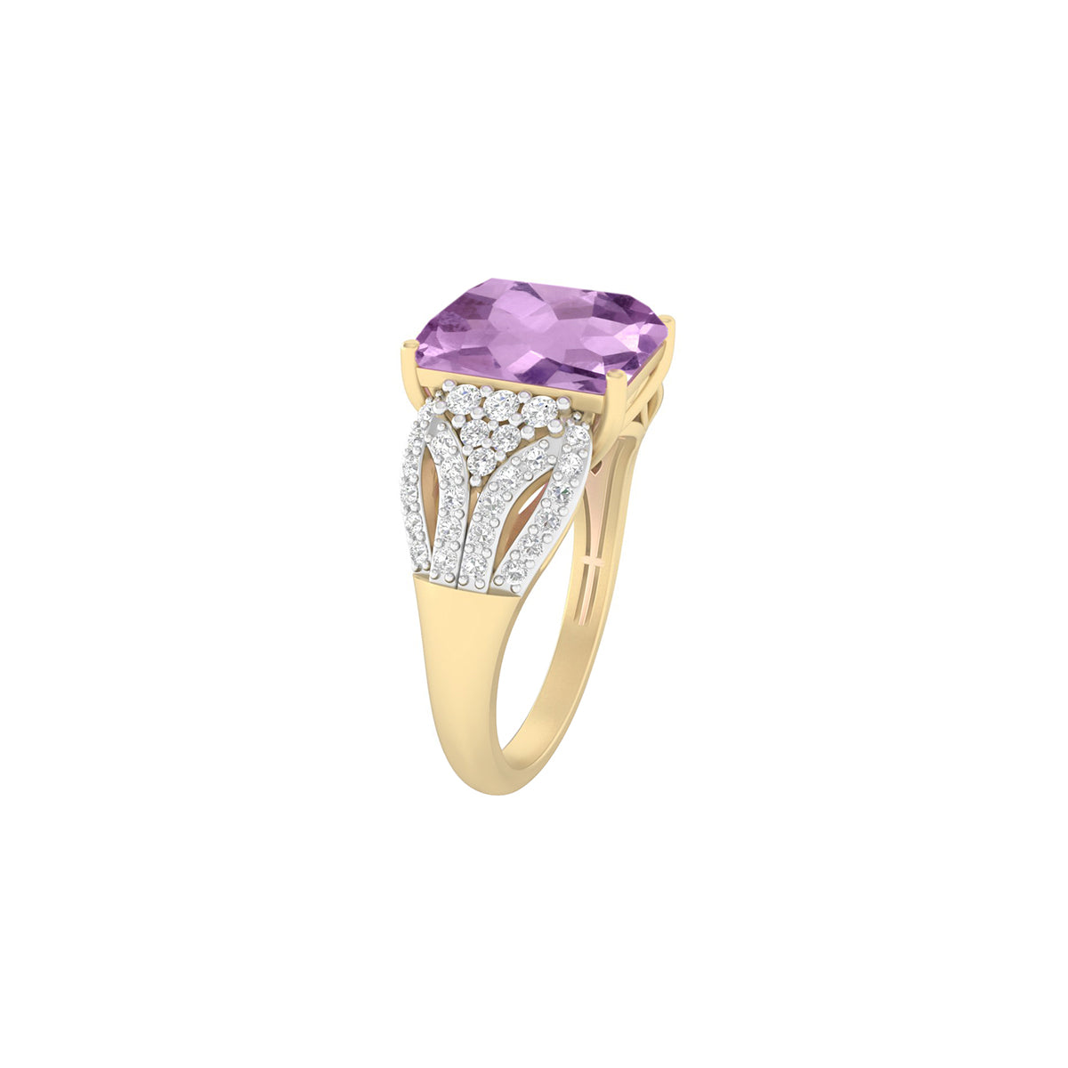 Pink Amethyst Ring with White Diamond in 18Kt Gold 3.92cts
