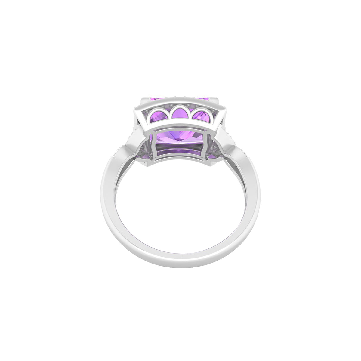 Pink Amethyst Ring with White Diamond in 18Kt White Gold 4.11cts