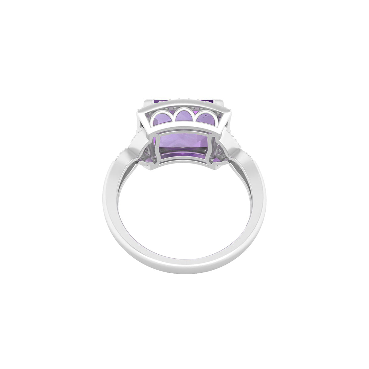 Pink Amethyst Ring with White Diamond in 18Kt White Gold 4.11cts