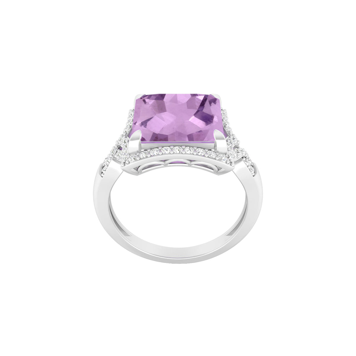 Pink Amethyst Ring with White Diamond in 18Kt White Gold 4.11cts