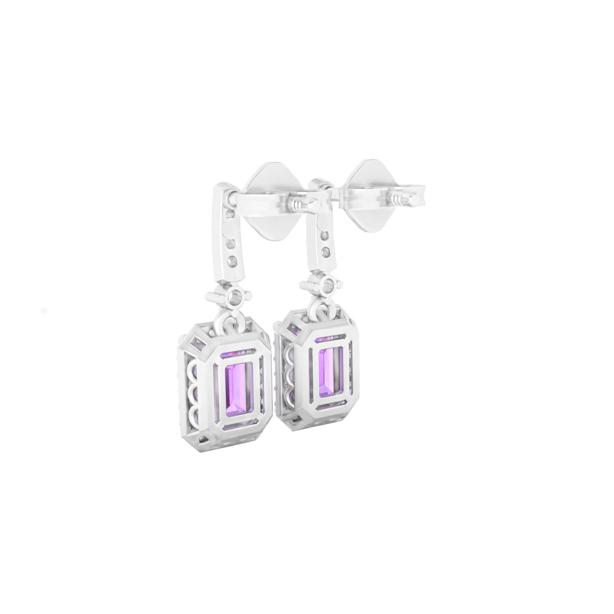 Pink Amethyst Earrings with White Diamond in 18Kt White Gold 2.47cts