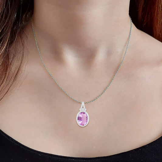 Pink Amethyst Pendant with White Diamond in 18Kt White Gold 5.34cts