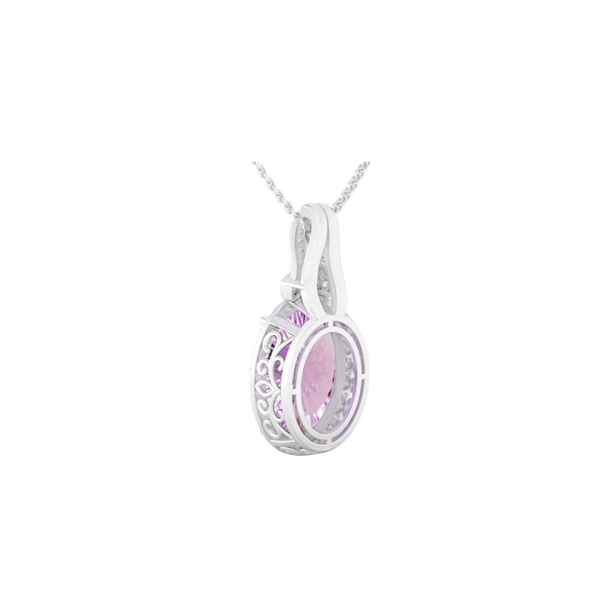 Pink Amethyst Pendant with White Diamond in 18Kt White Gold 5.34cts