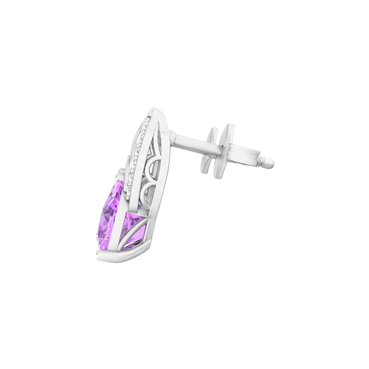 Pink Amethyst Earrings with White Diamond in 18Kt White Gold 2.26cts