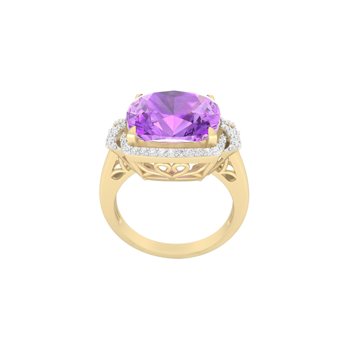 Pink Amethyst Ring with White Diamond in 18Kt Gold 6.98cts