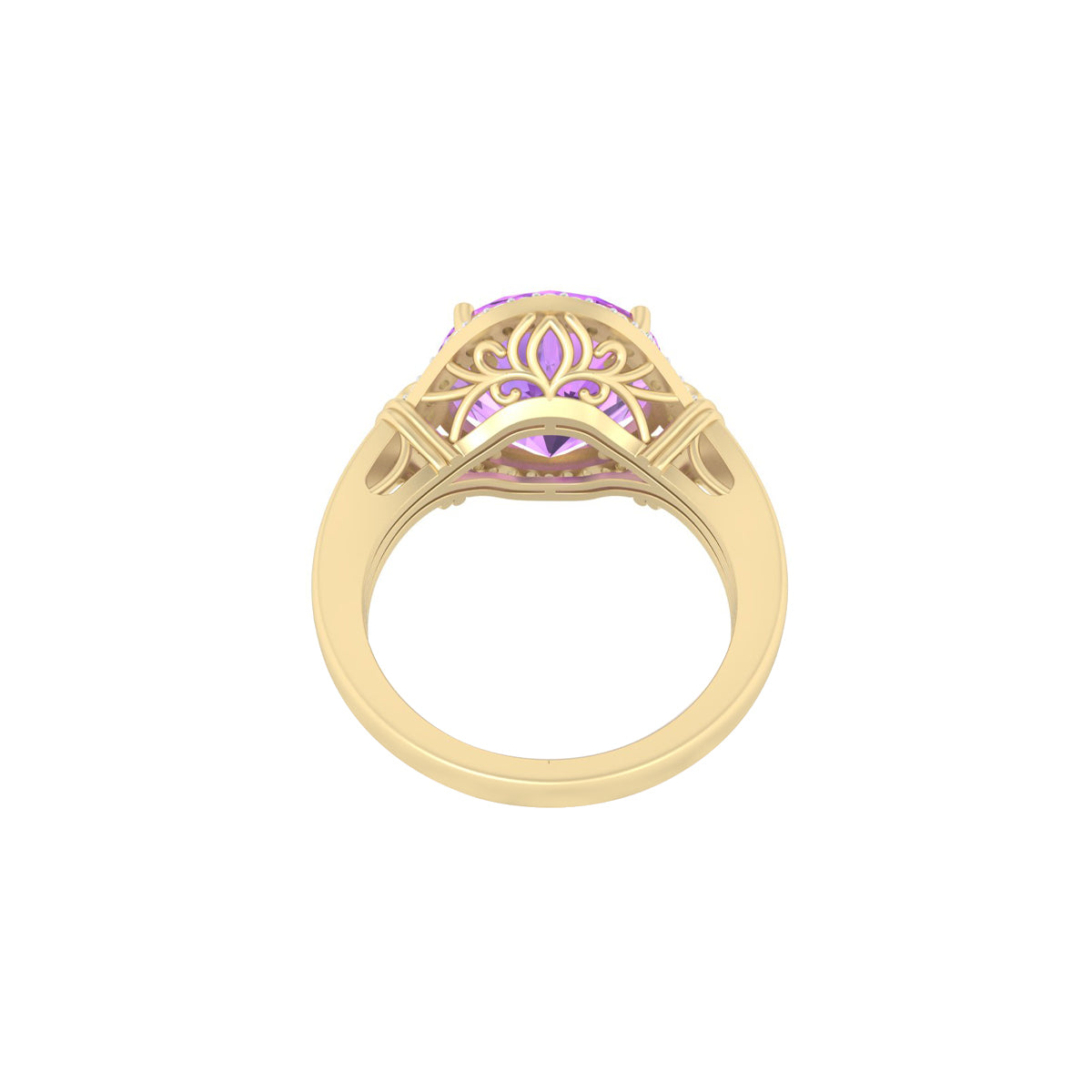 Pink Amethyst Ring with White Diamond in 18Kt Gold 6.04cts