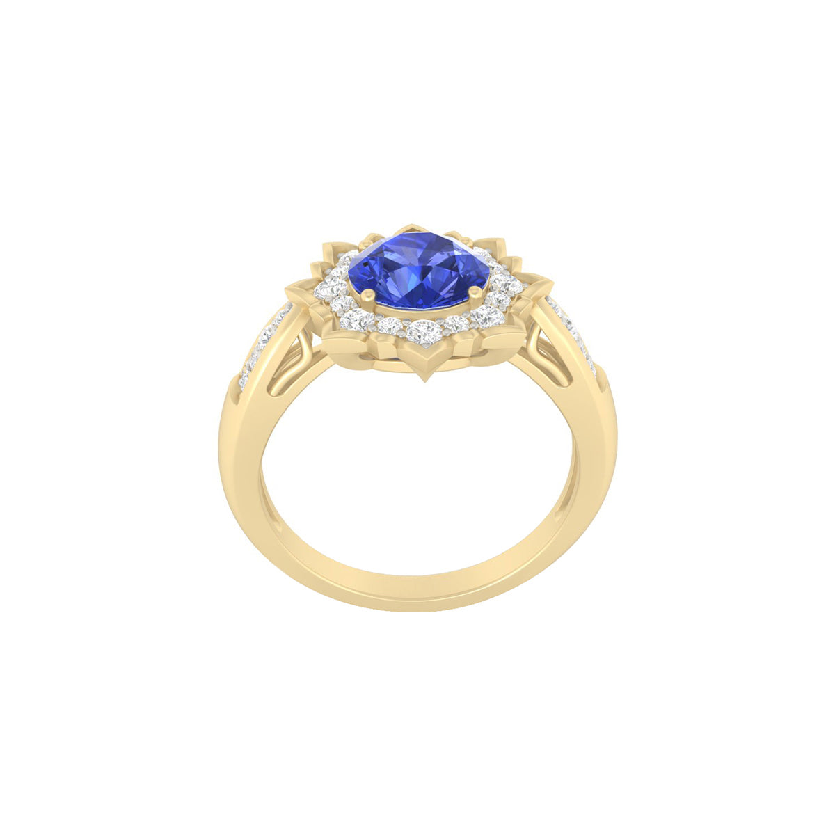 AA+ Tanzanite Ring with White Diamond in 18Kt Gold 1.81cts