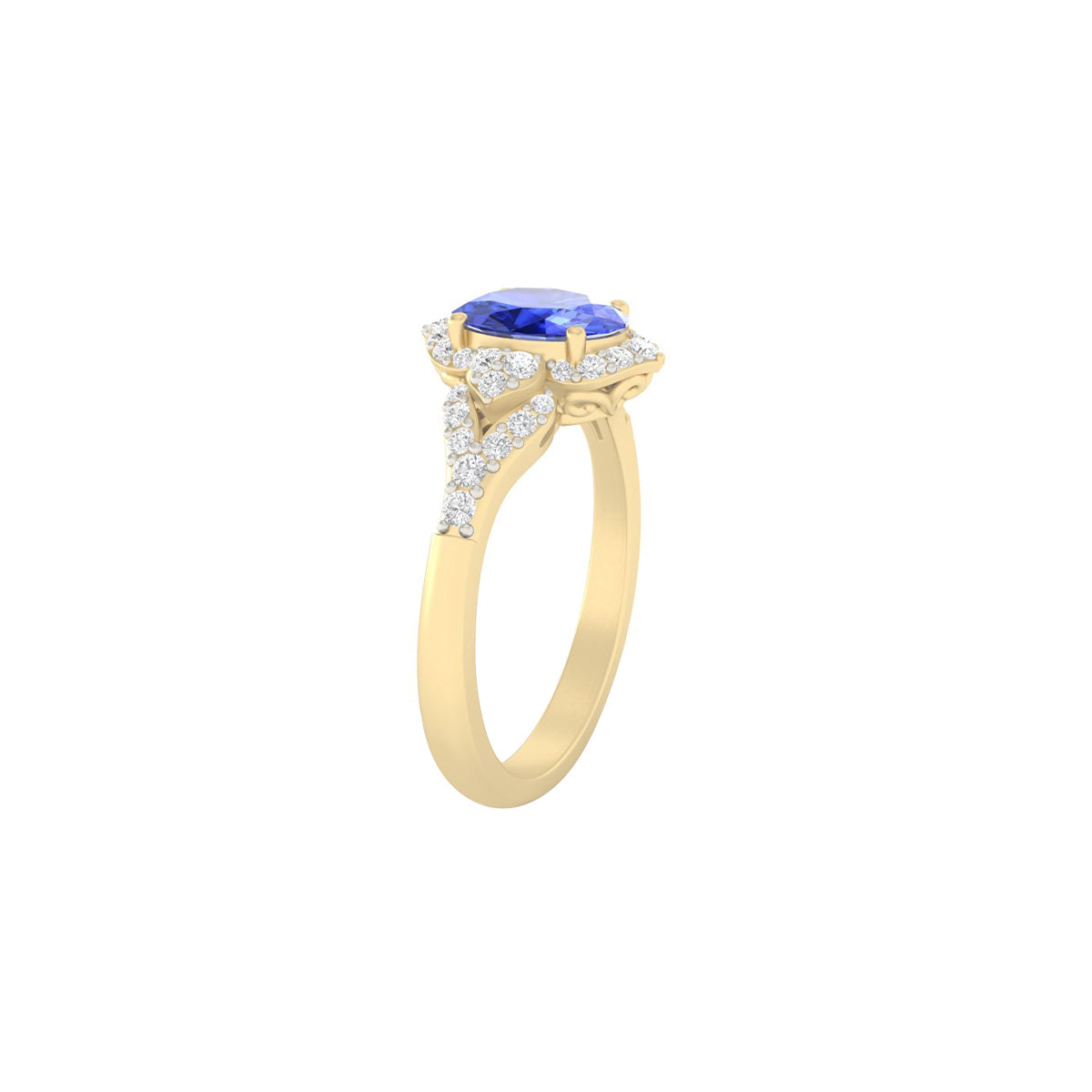 AA+ Tanzanite Ring with White Diamond in 18Kt Gold 1.69cts