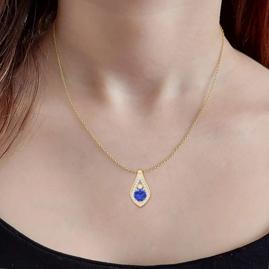 AA+ Tanzanite Pendant with White Diamond in 18Kt Gold 1.14cts
