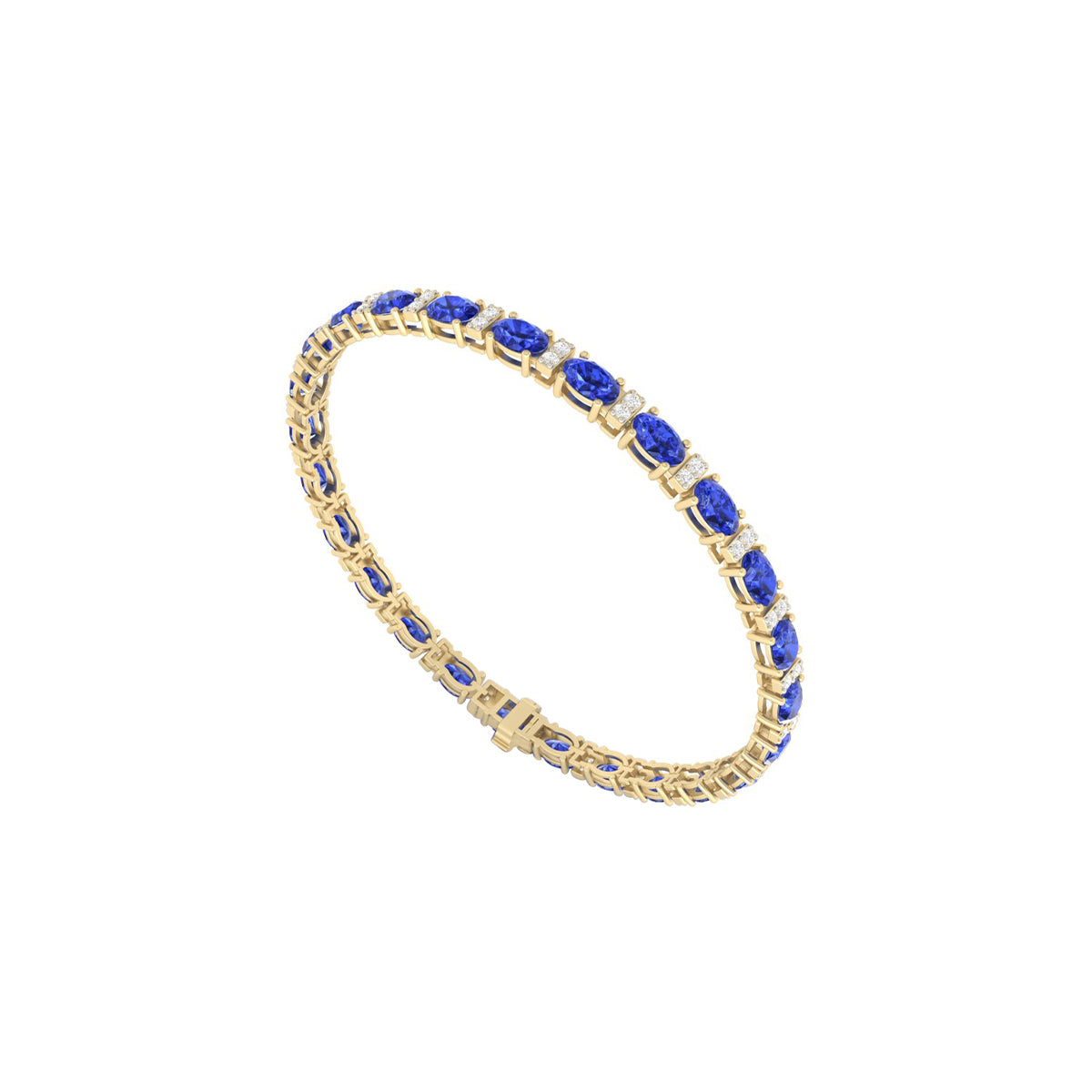 AA+ Tanzanite Bracelet with White Diamond in 18Kt Gold 12.19cts