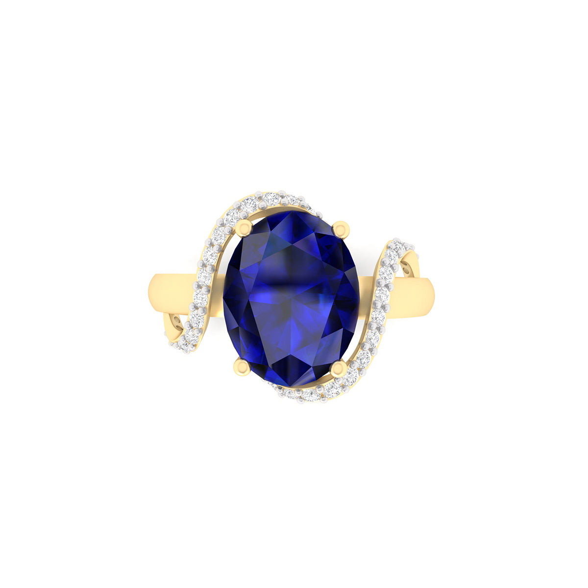 Glass-Filled Sapphire Ring with White Diamond in 18Kt Gold 3.17cts
