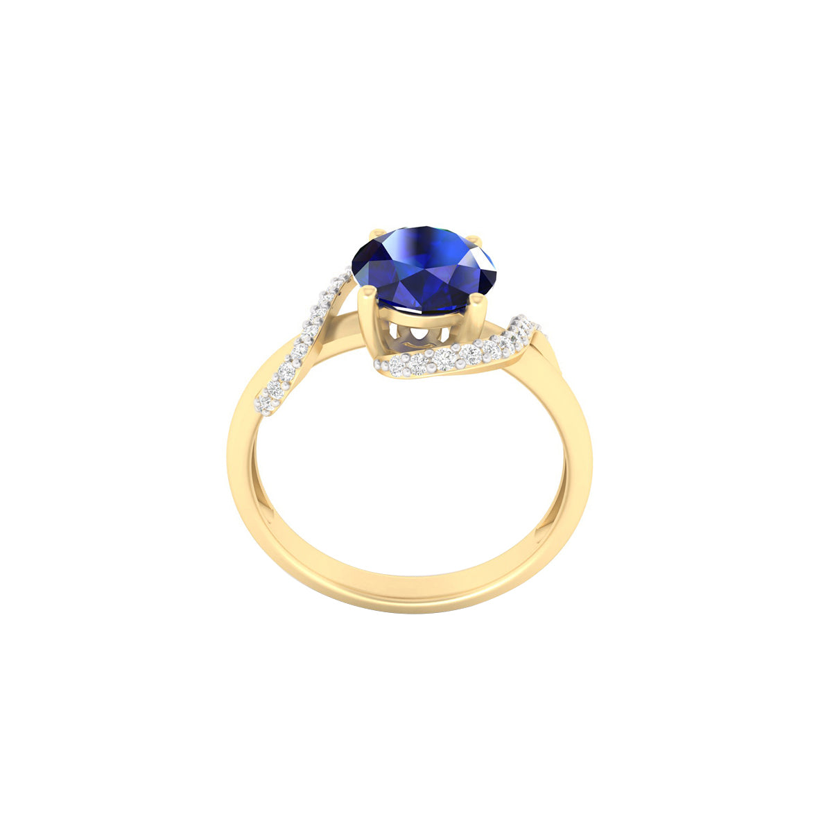 Glass-Filled Sapphire Ring with White Diamond in 18Kt Gold 3.17cts