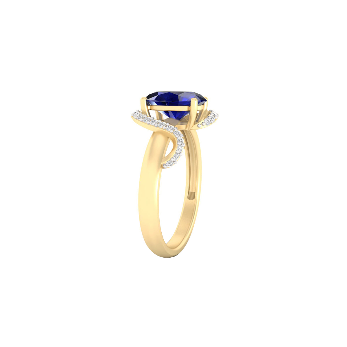 Glass-Filled Sapphire Ring with White Diamond in 18Kt Gold 3.17cts