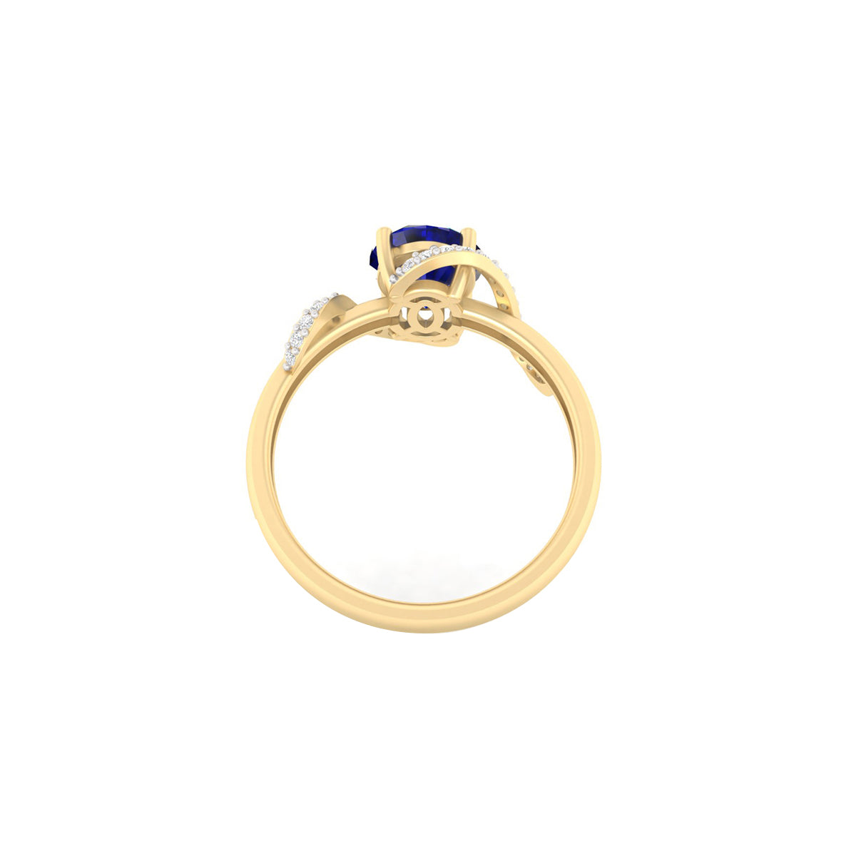 Glass-Filled Sapphire Ring with White Diamond in 18Kt Gold 3.17cts