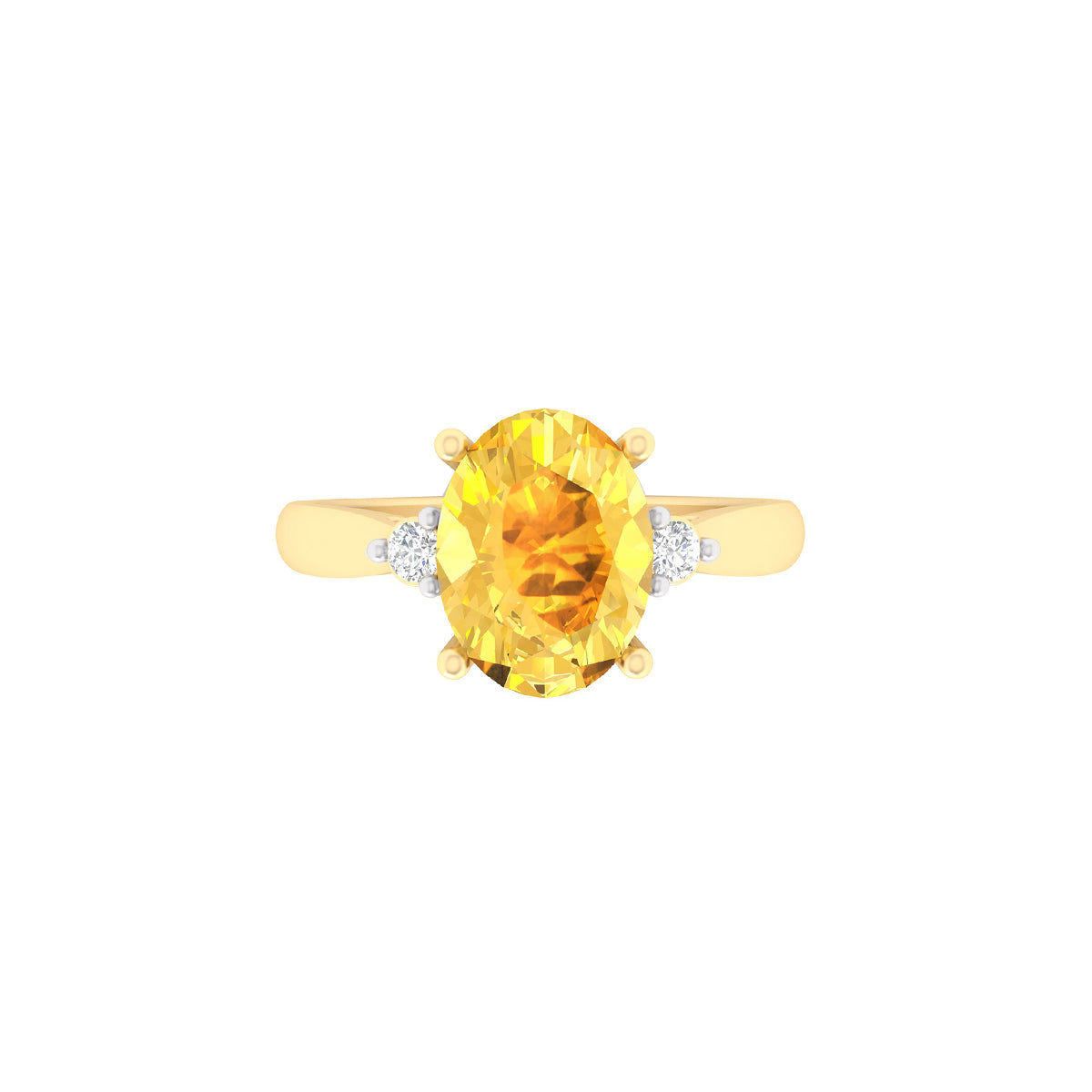 Citrine Ring with White Diamond in 18Kt Gold 2.05cts