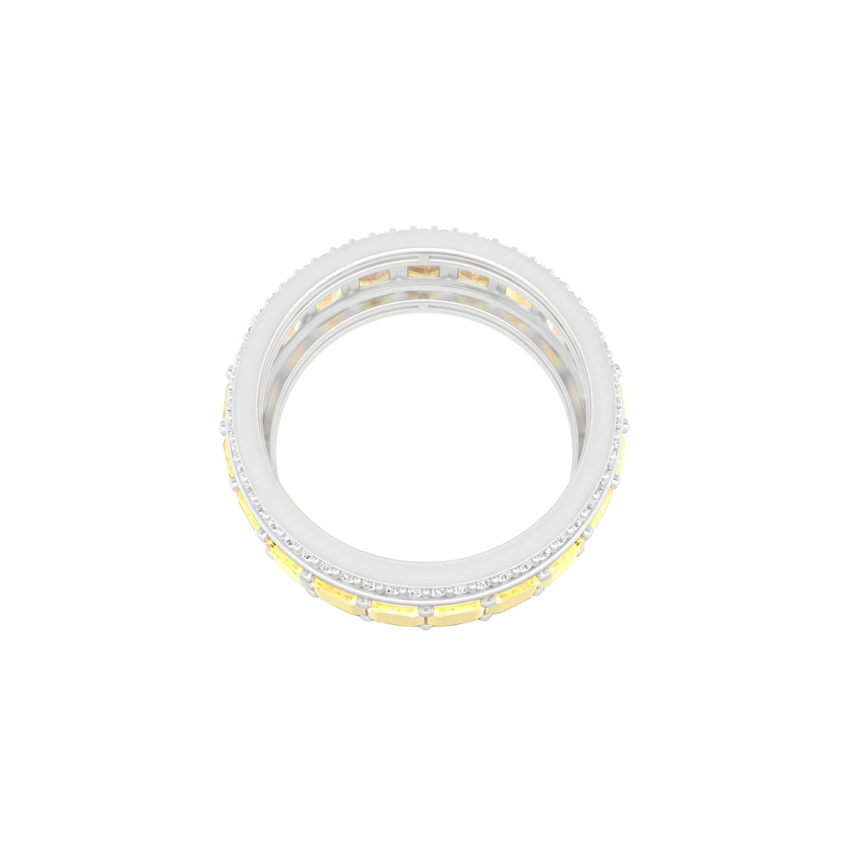 Yellow Sapphire Ring with White Diamond in 14Kt White Gold 6.33cts