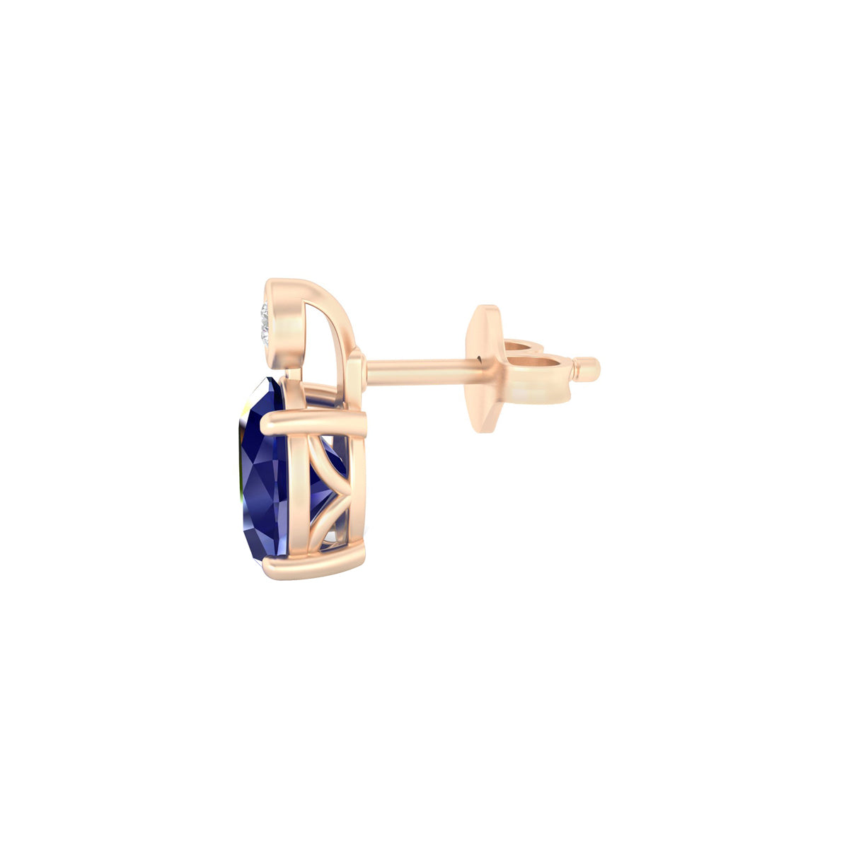 Glass Filled Sapphire Stud Earrings with White Diamond in 18Kt Gold 4.07cts