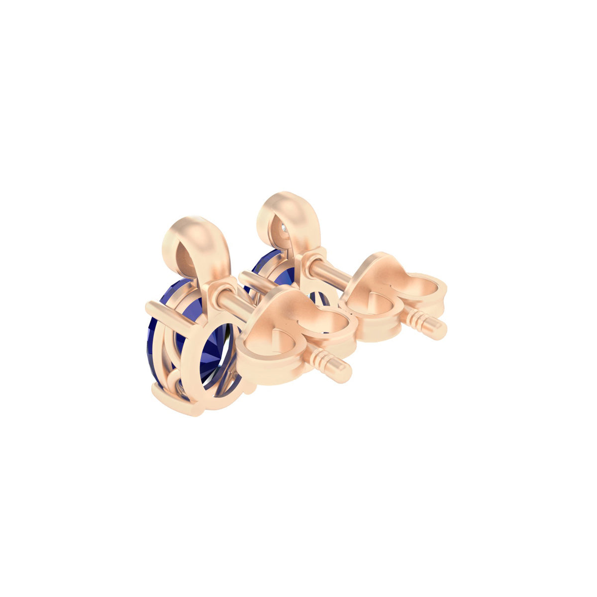 Glass Filled Sapphire Stud Earrings with White Diamond in 18Kt Gold 4.07cts
