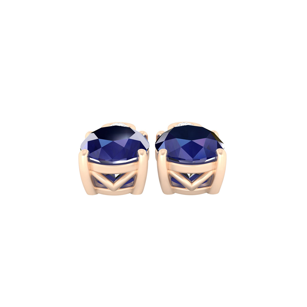 Glass Filled Sapphire Stud Earrings with White Diamond in 18Kt Gold 4.07cts