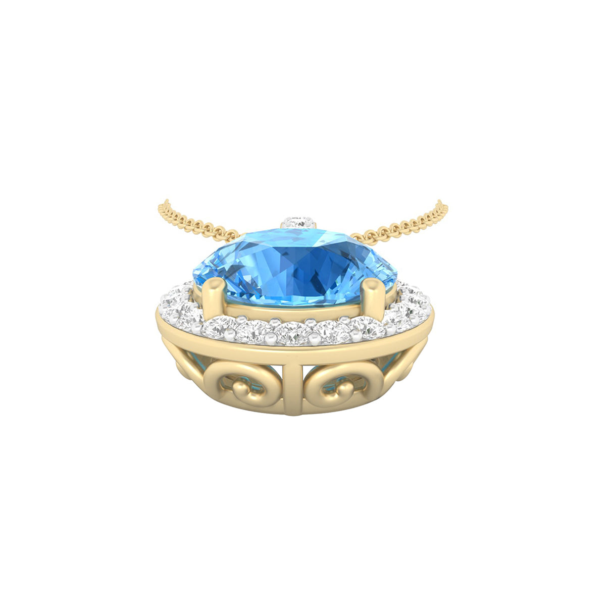Sky Blue Topaz Pendant with White Diamond in 18Kt Gold 0.92cts