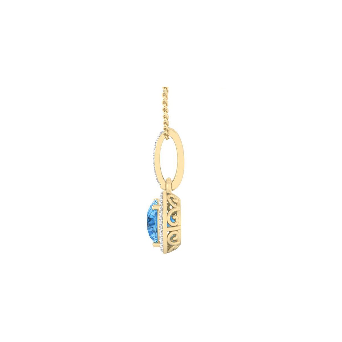 Sky Blue Topaz Pendant with White Diamond in 18Kt Gold 0.92cts