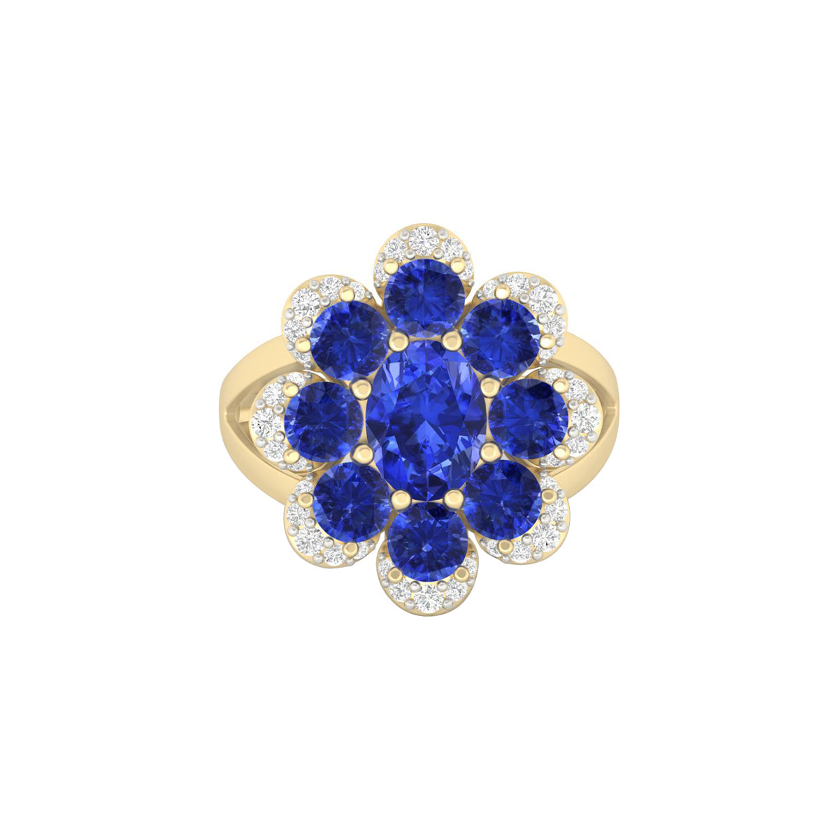 AA+ Tanzanite Ring with White Diamond in 14Kt Gold 4.57cts