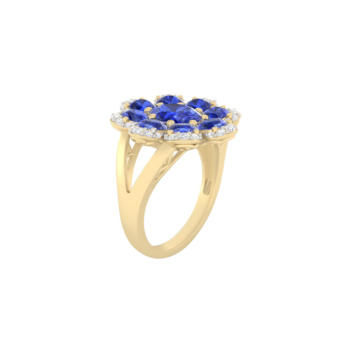 AA+ Tanzanite Ring with White Diamond in 14Kt Gold 4.57cts