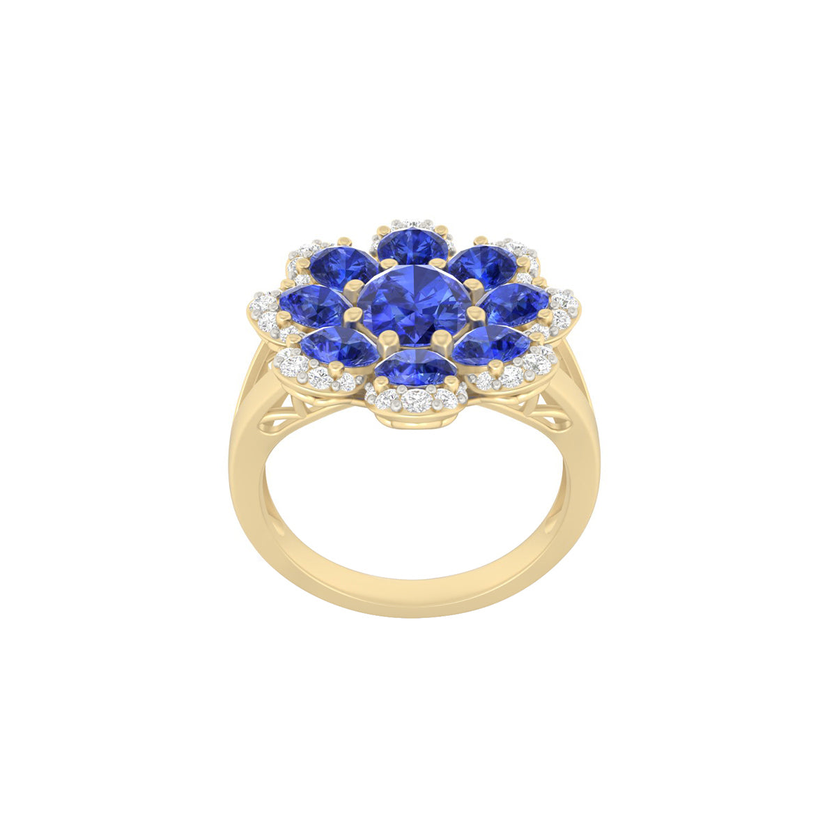 AA+ Tanzanite Ring with White Diamond in 14Kt Gold 4.57cts