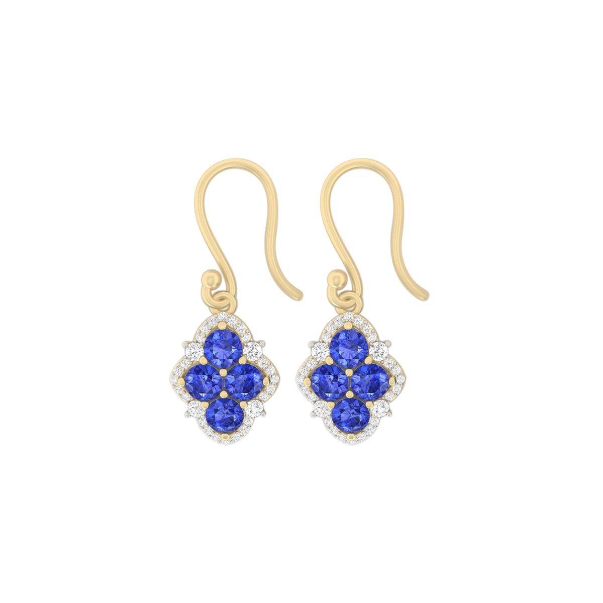 AA+ Tanzanite Earrings with White Diamond in 14Kt Gold 3.40cts