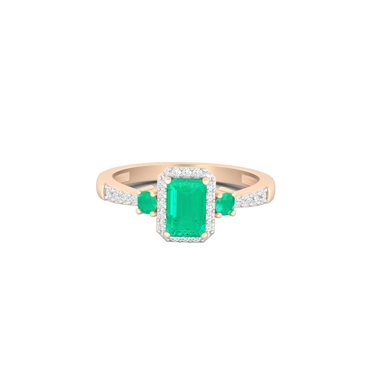 Zambian Emerald Ring with White Diamond in 18Kt Gold 0.92cts