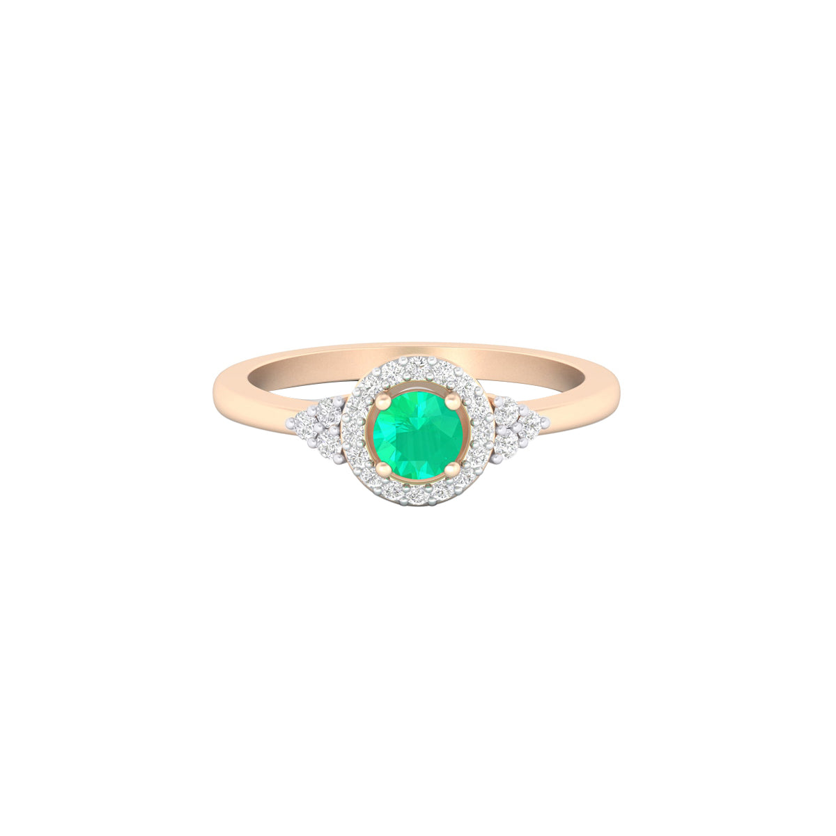 Zambian Emerald Ring with White Diamond in 18Kt Gold 0.42cts