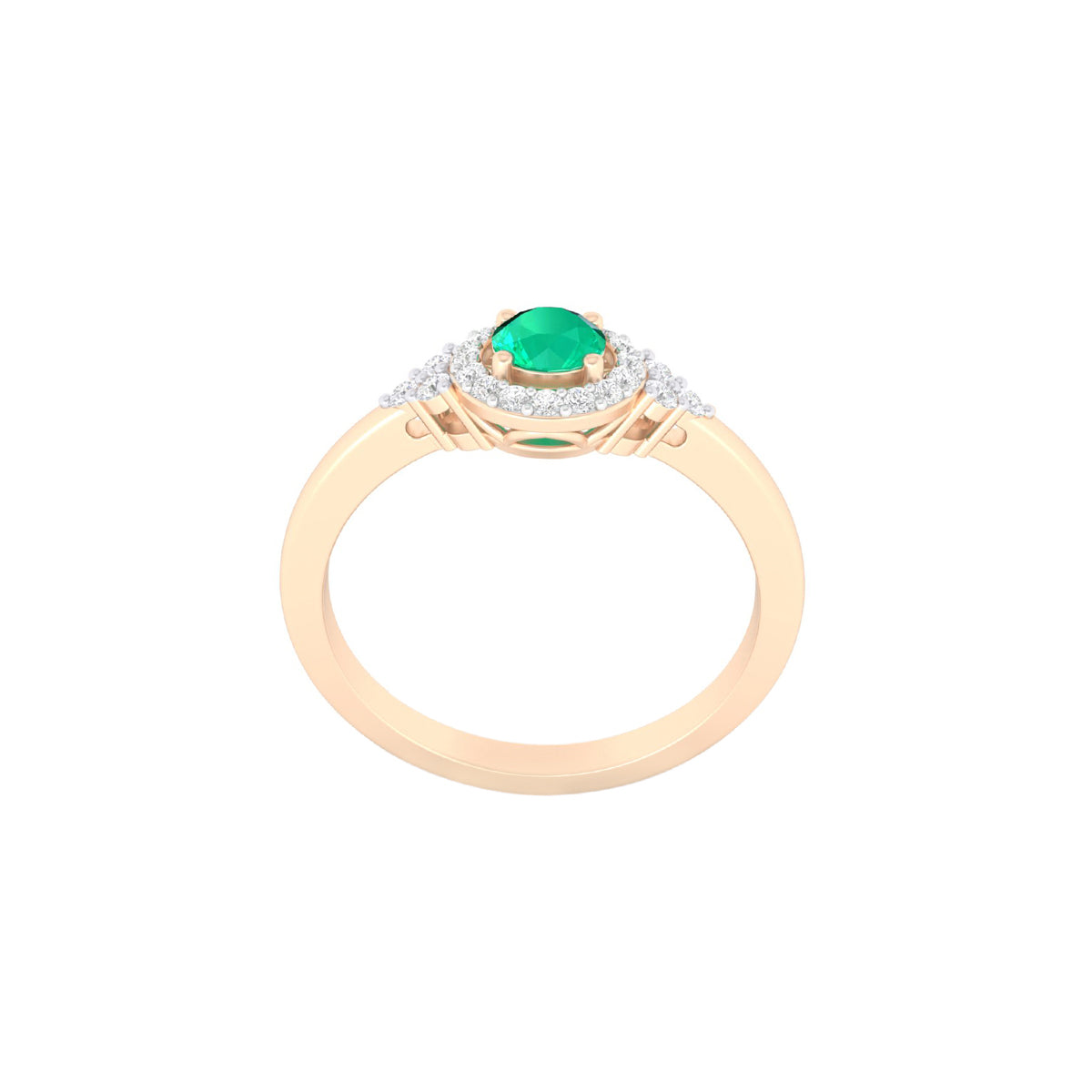Zambian Emerald Ring with White Diamond in 18Kt Gold 0.42cts
