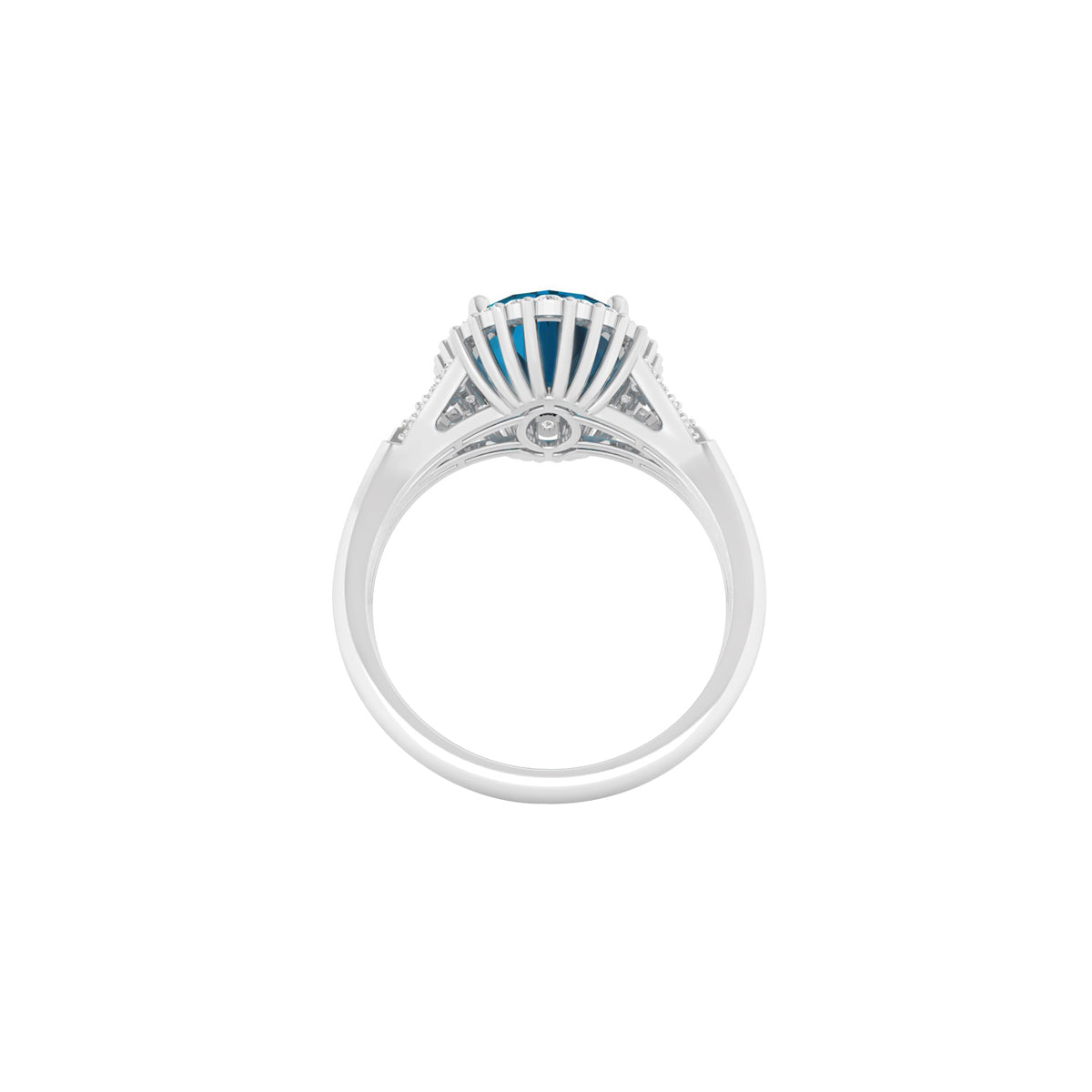 London Blue Topaz Ring with White Diamond in 18Kt White Gold 4.98cts