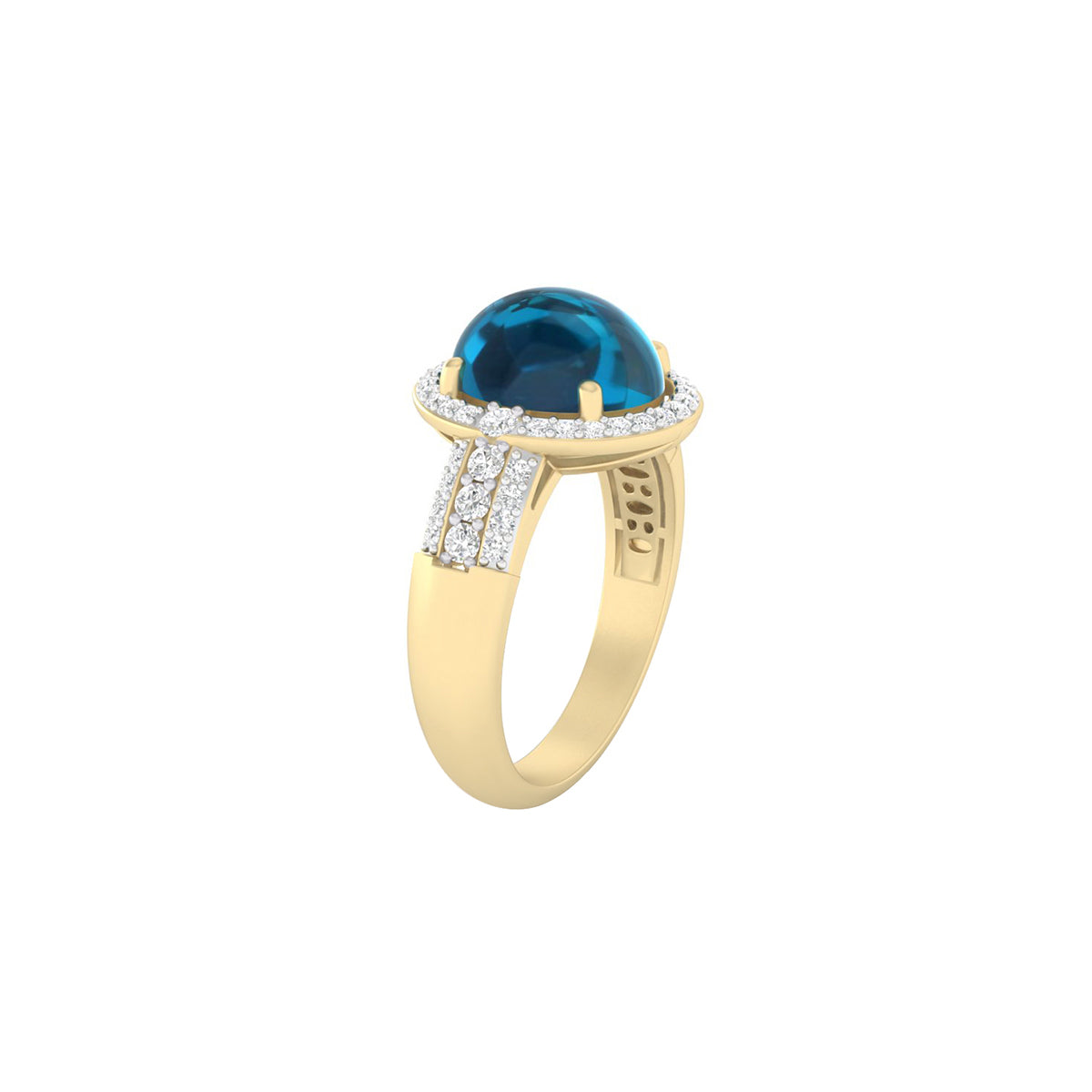 London Blue Topaz Ring with White Diamond in 18Kt Gold 4.59cts