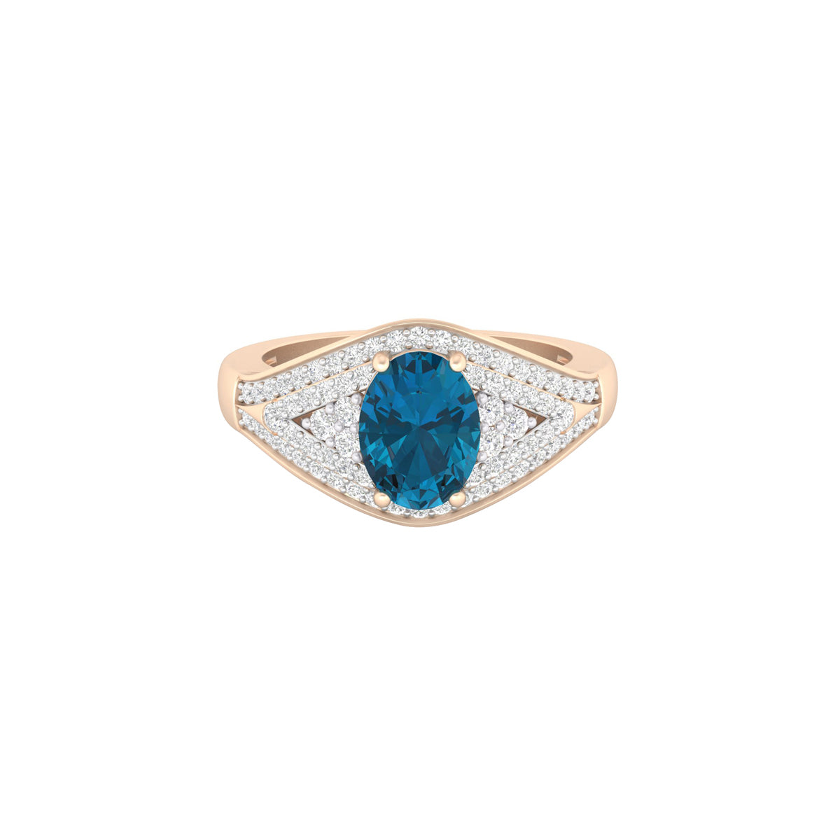 London Blue Topaz Ring with White Diamond in 18Kt Gold 1.71cts