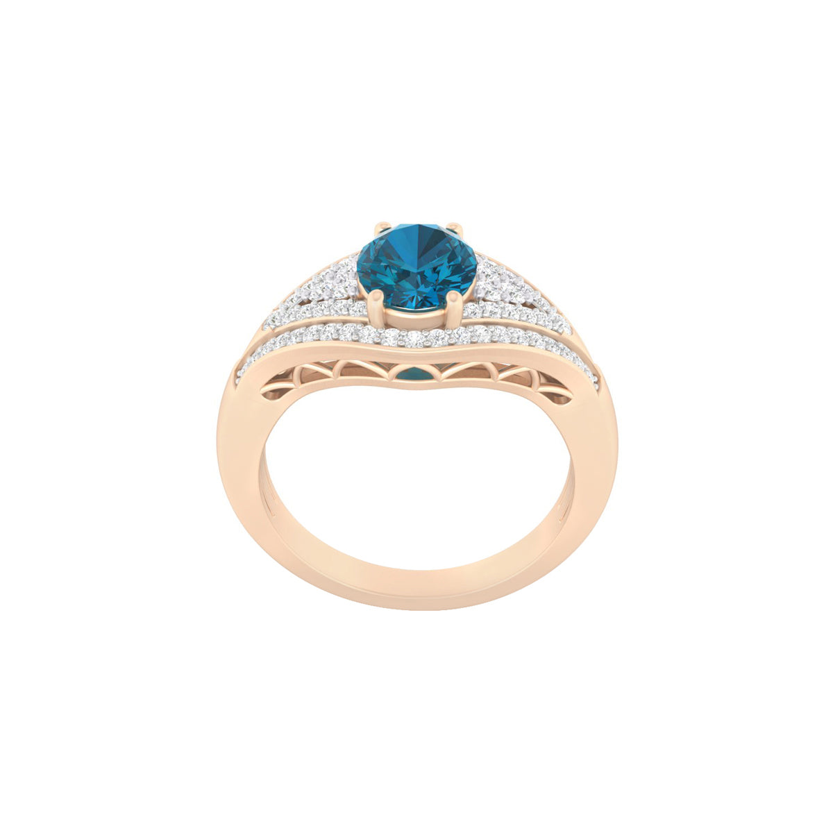 London Blue Topaz Ring with White Diamond in 18Kt Gold 1.71cts