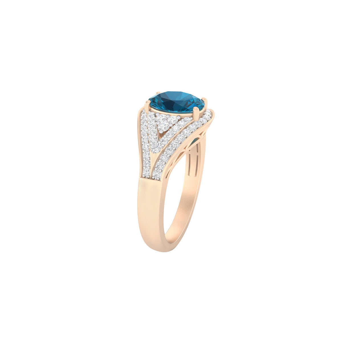 London Blue Topaz Ring with White Diamond in 18Kt Gold 1.71cts