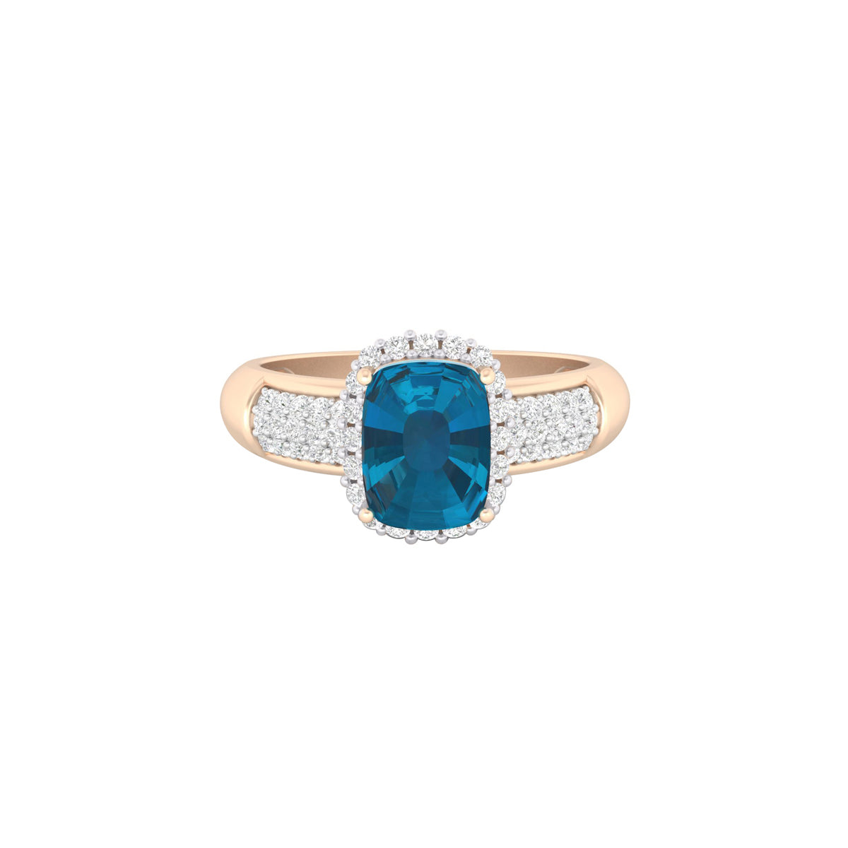 London Blue Topaz Ring with White Diamond in 18Kt Gold 2.02cts