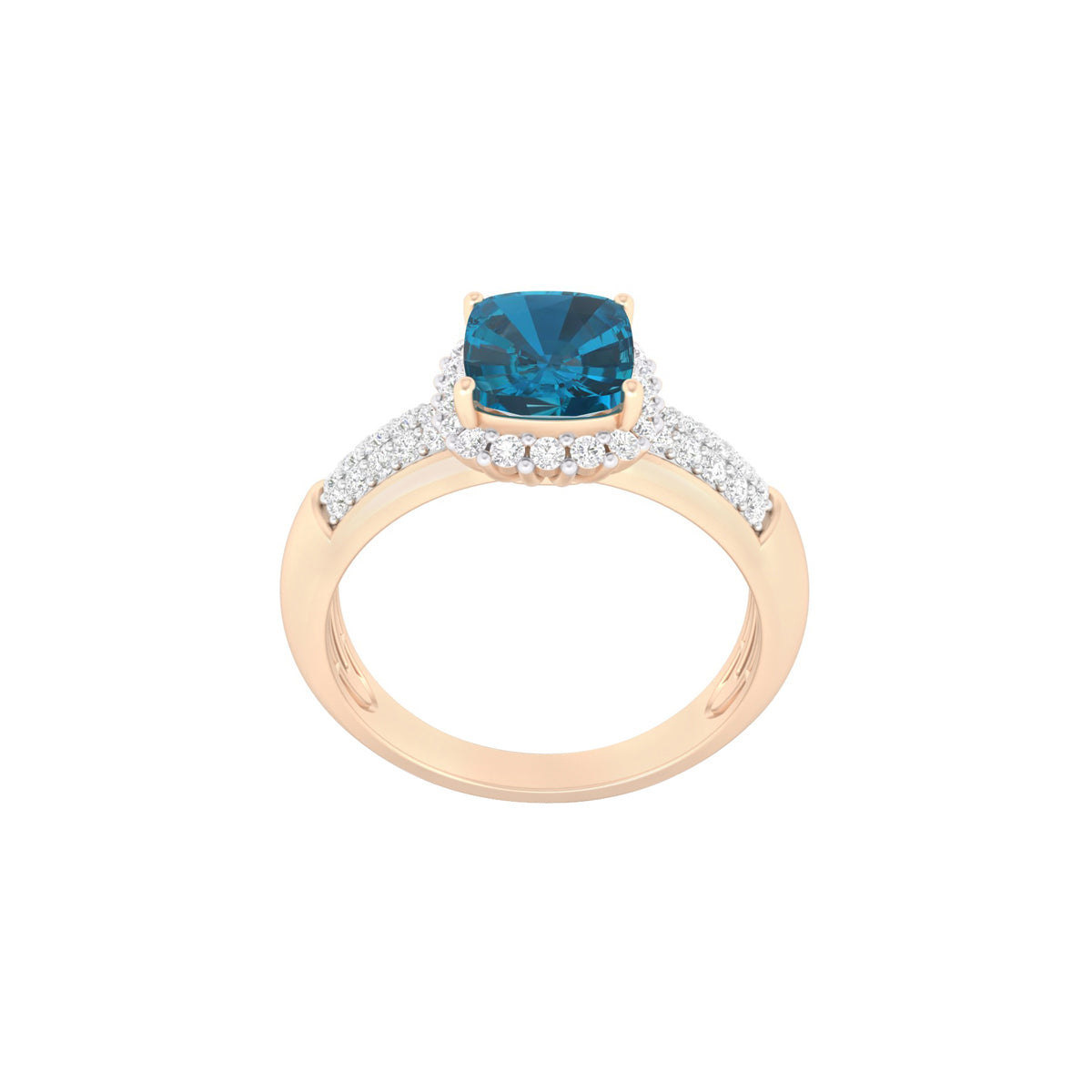 London Blue Topaz Ring with White Diamond in 18Kt Gold 2.02cts