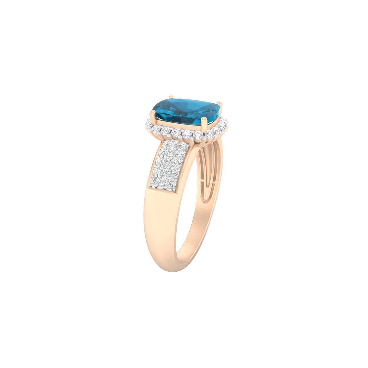London Blue Topaz Ring with White Diamond in 18Kt Gold 2.02cts