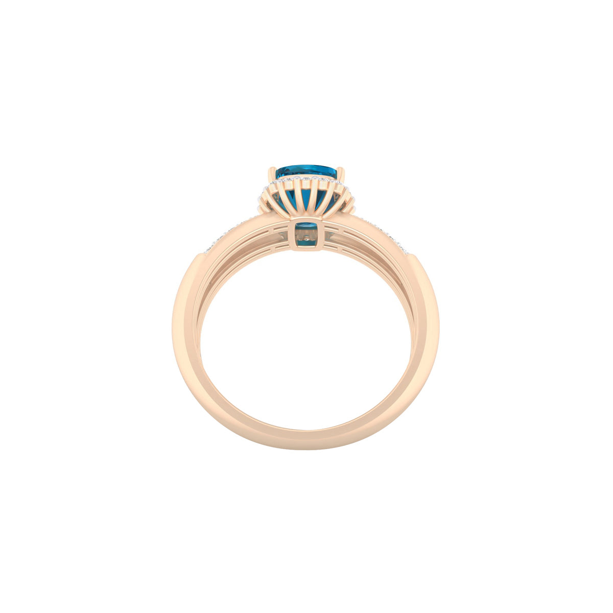 London Blue Topaz Ring with White Diamond in 18Kt Gold 2.02cts