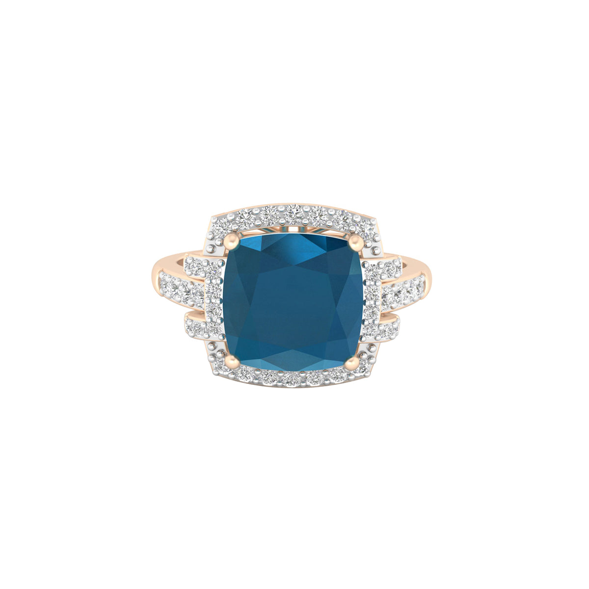 London Blue Topaz Ring with White Diamond in 18Kt Gold 3.03cts